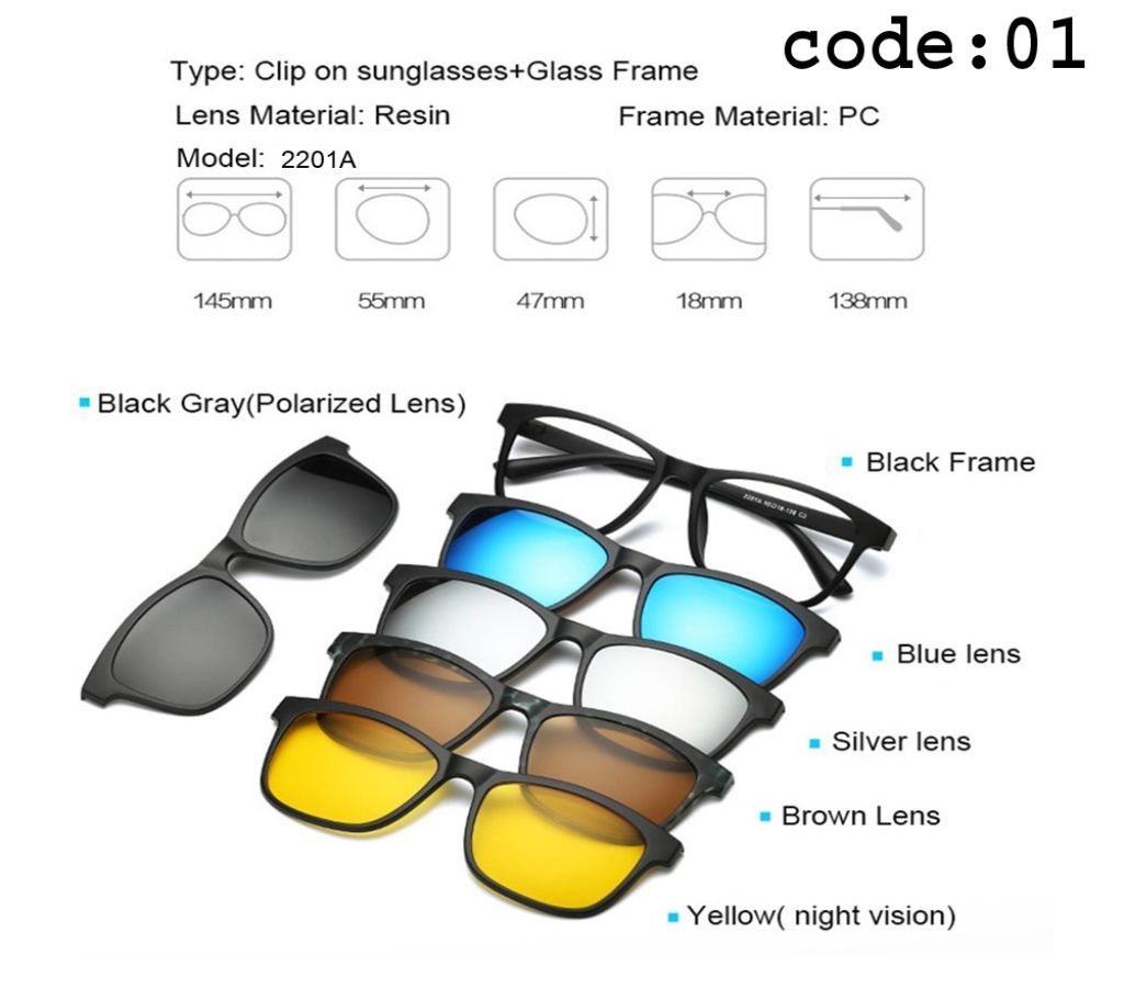6 in 1 magnetic clip sunglasses