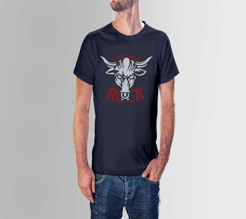 JUST BRING IT THE ROCK NAVY BLUE COTTON TSHIRT FOR MEN