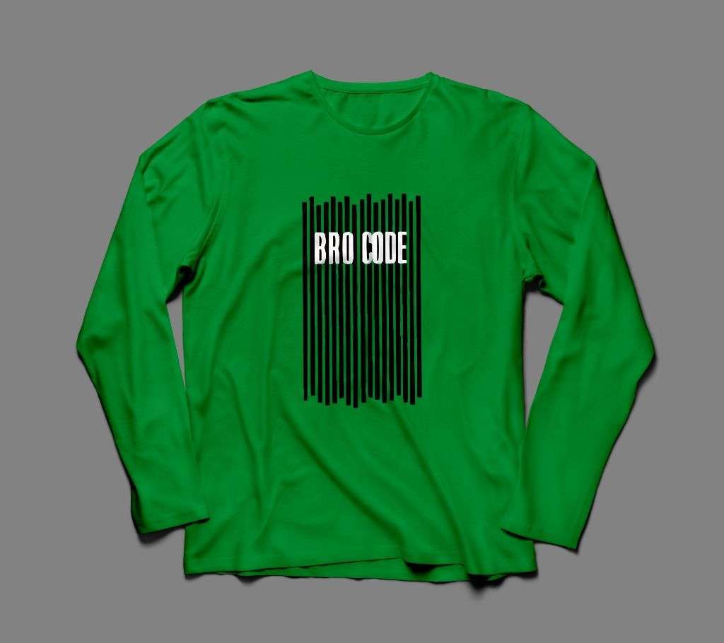 BRO CODE LONG SLEEVE GREEN  COTTON TSHIRT FOR MEN
