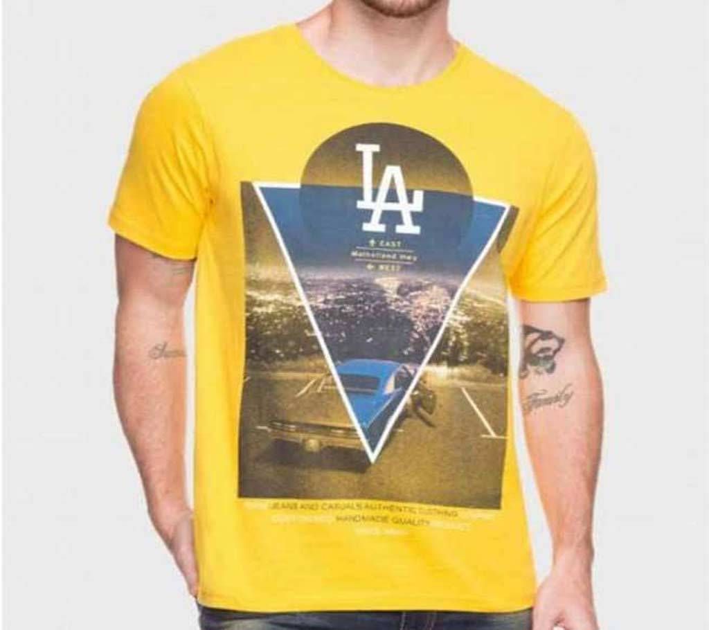 Gents Round Neck Cotton T-shirt -Yellow