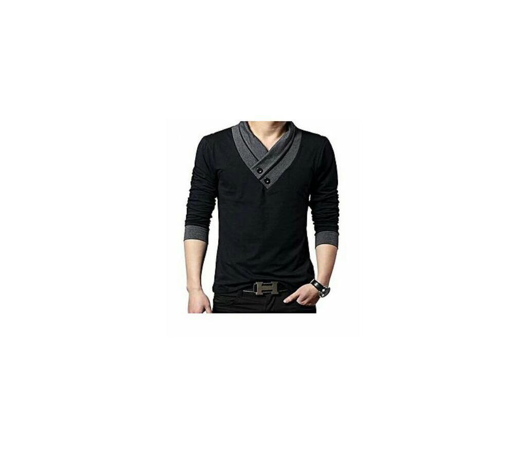 Black cotton long sleeve T-shirt for men