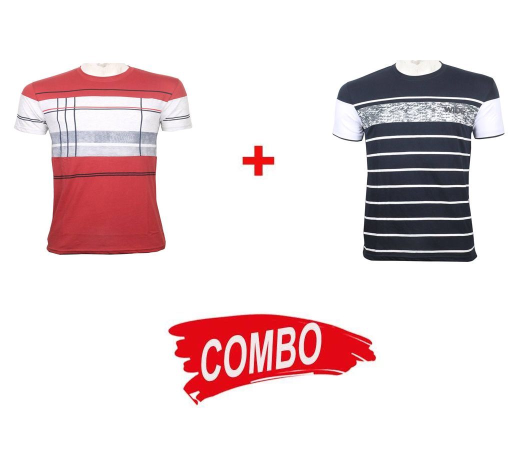 wide + red check half sleeve combo t-shirt