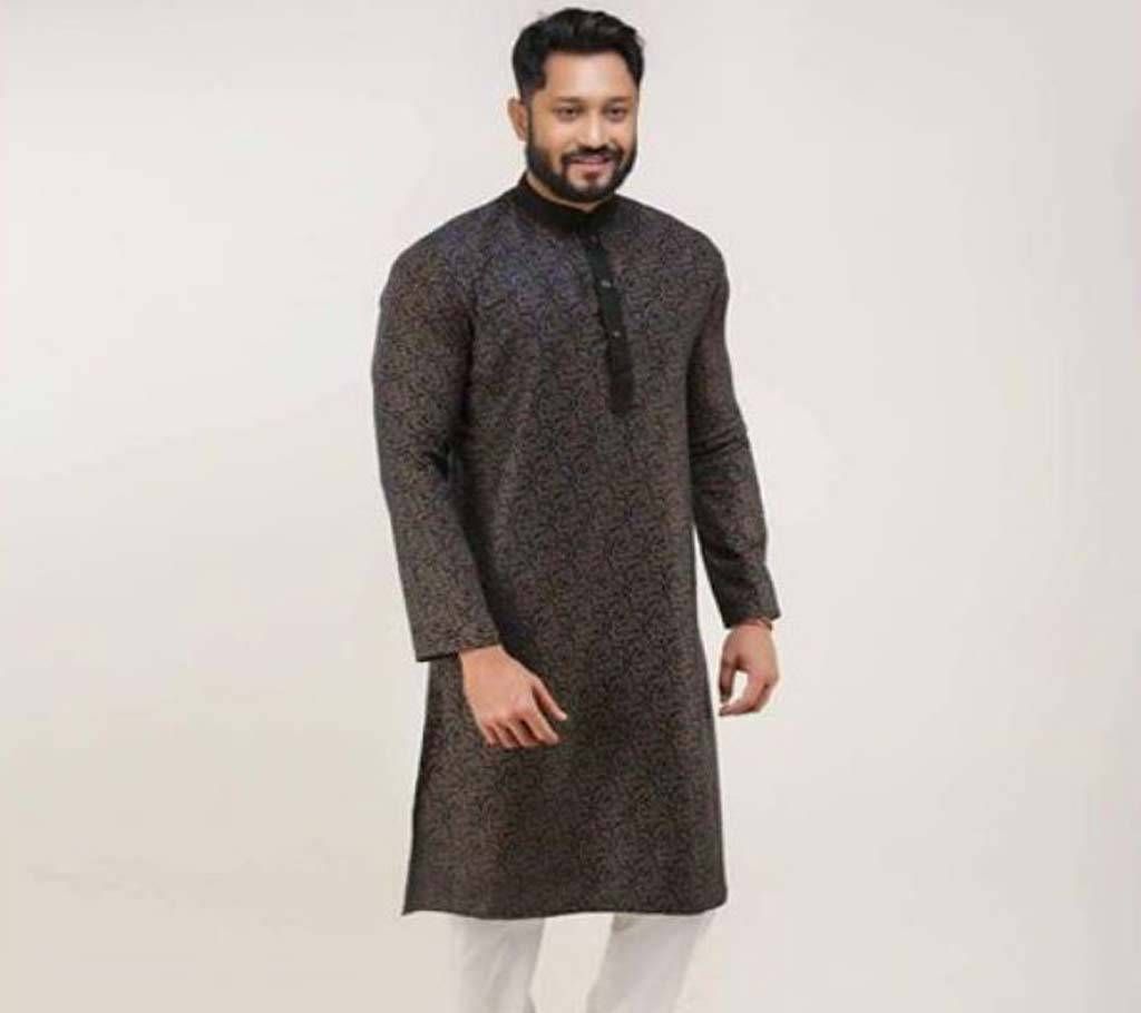 Black Ash with Dark Black Collar Cotton Semi Long Panjabi