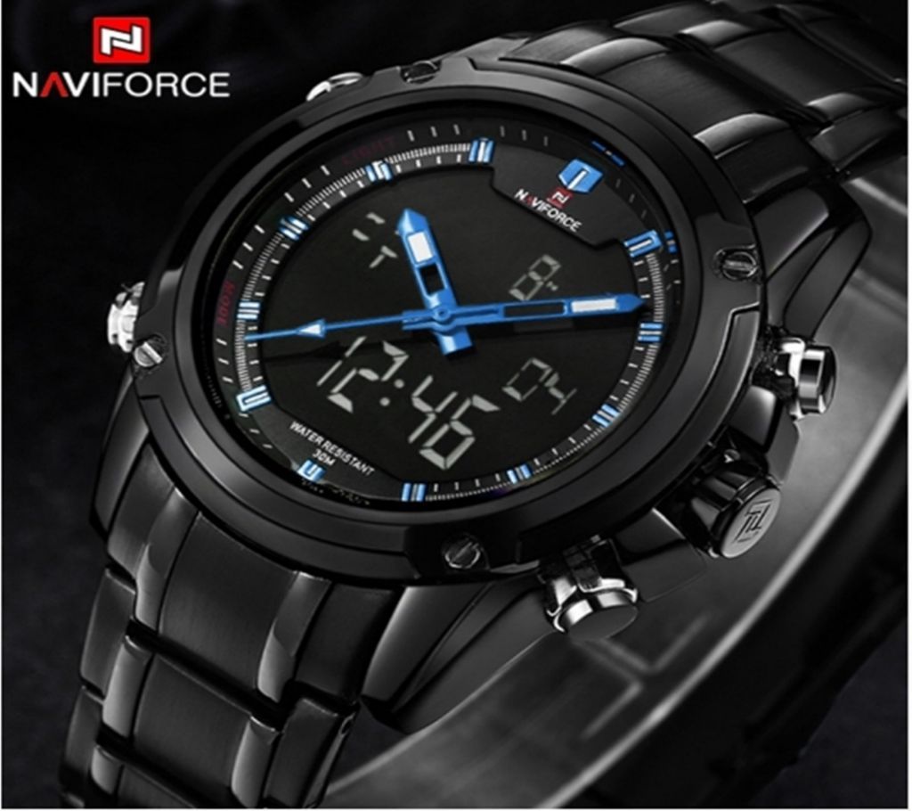 NAVIFORCE 9050  Original Luxury Brand Stainless Steel Quartz Watch Men Clock LED Digital Army Military Sport Wristwatch