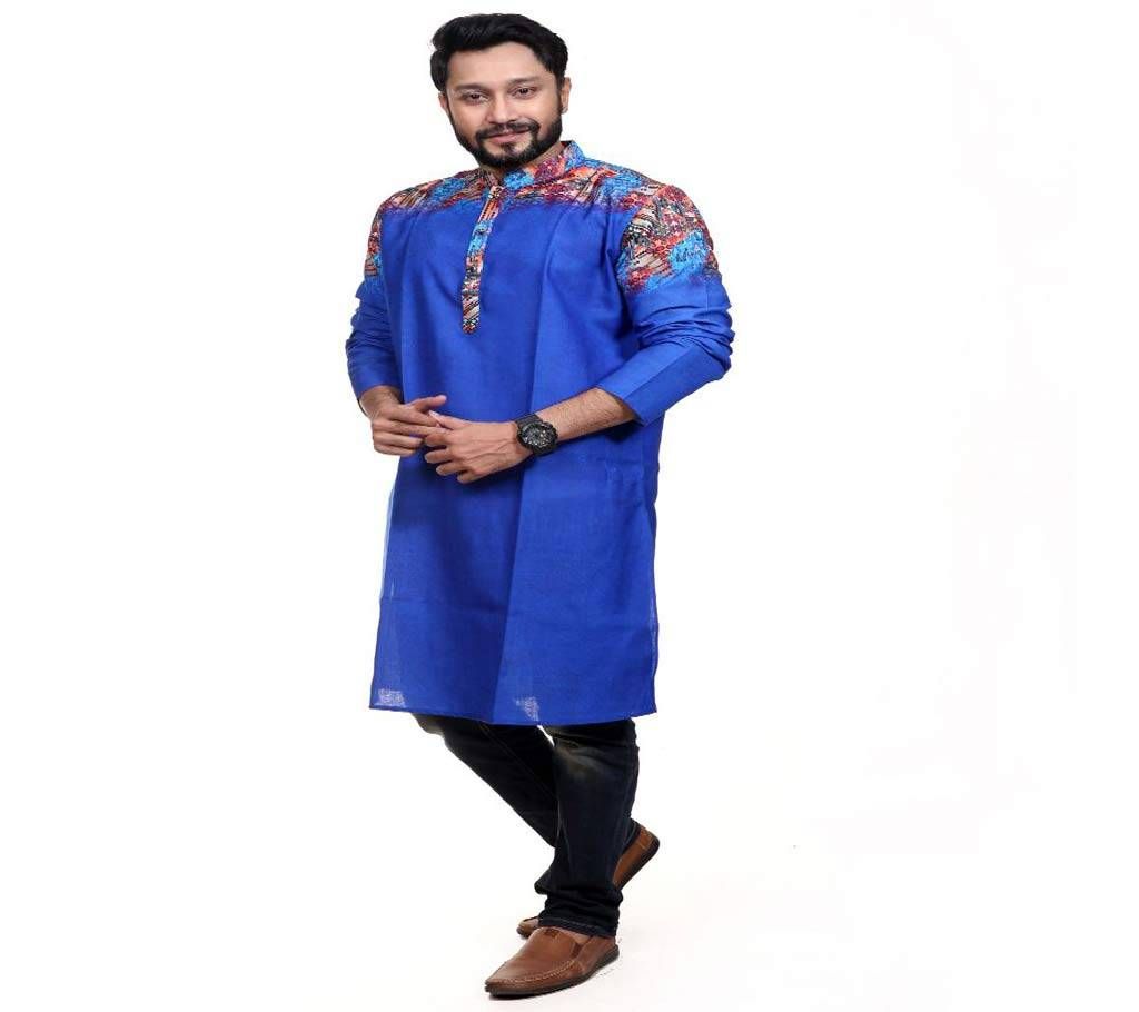 Indian Cotton Panjabi For EID - Royal Blue and Solder Multi Color Design