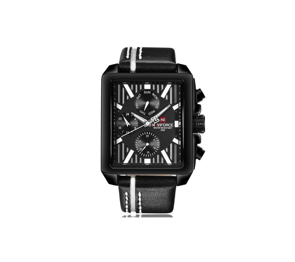 NAVIFORCE NF9111 Black PU Leather Chronograph Watch For Men - Black & White