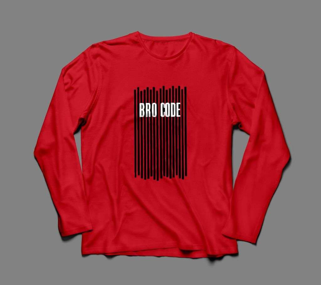 BRO CODE LONG SLEEVE RED  COTTON TSHIRT FOR MEN