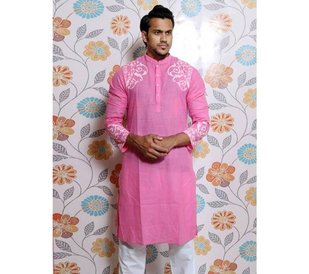 Pink Screen printed Panjabi for Men 