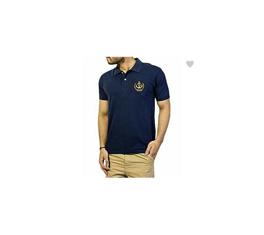 cotton casual short sleeve polo -Navy blue