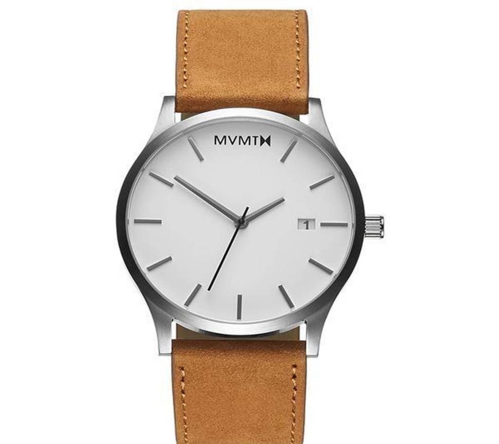 STRAP LEATHER ANALOG WRIST WATCH FOR MEN-BROWN