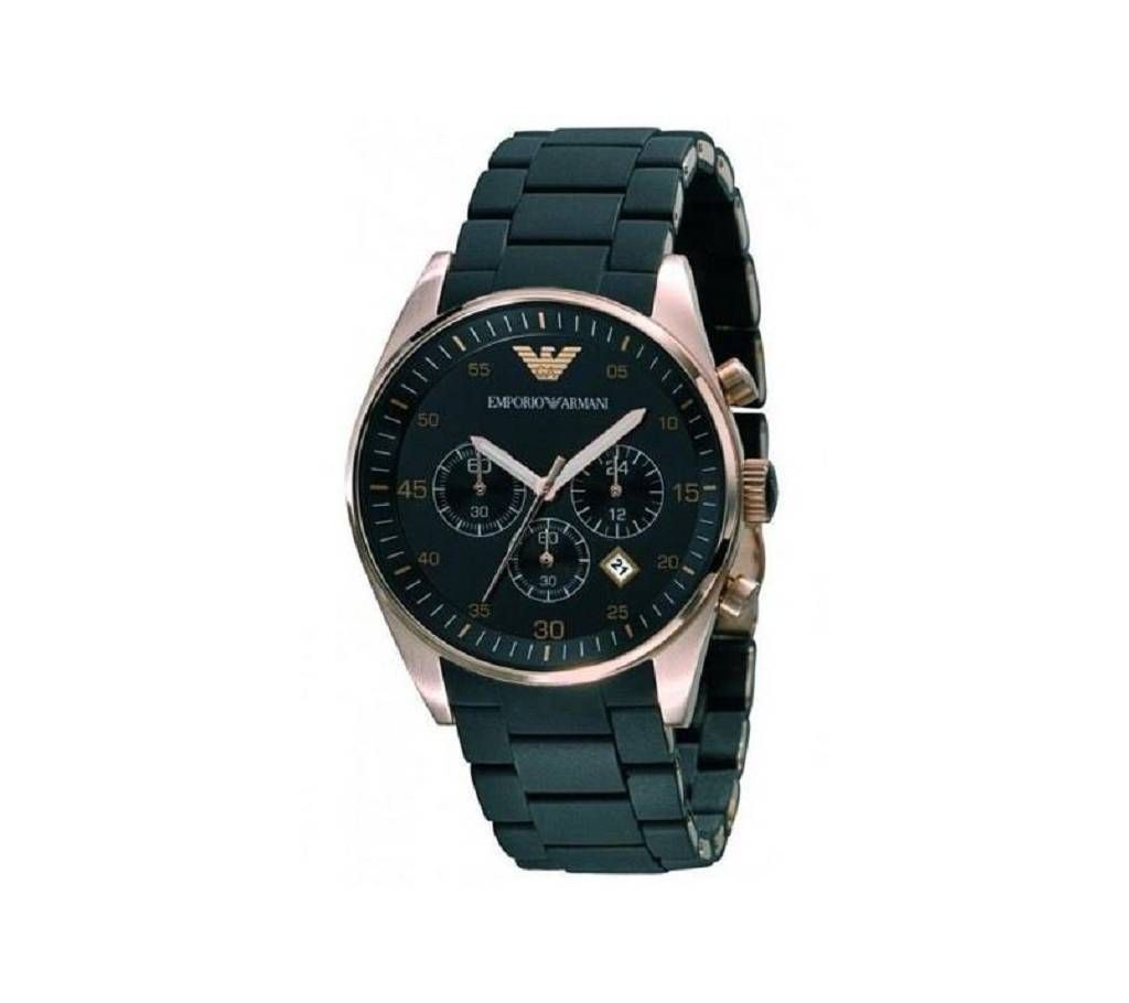 Mens Emporio Armani Black & Rose Gold Chronograph Watch