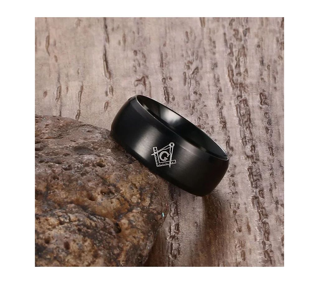 Liumo 2018 Hot 8mm Brushed Gold-Color Masonic Stainless Steel Titanium Band Men Ring Cool Black Freemason Male Rings lr003