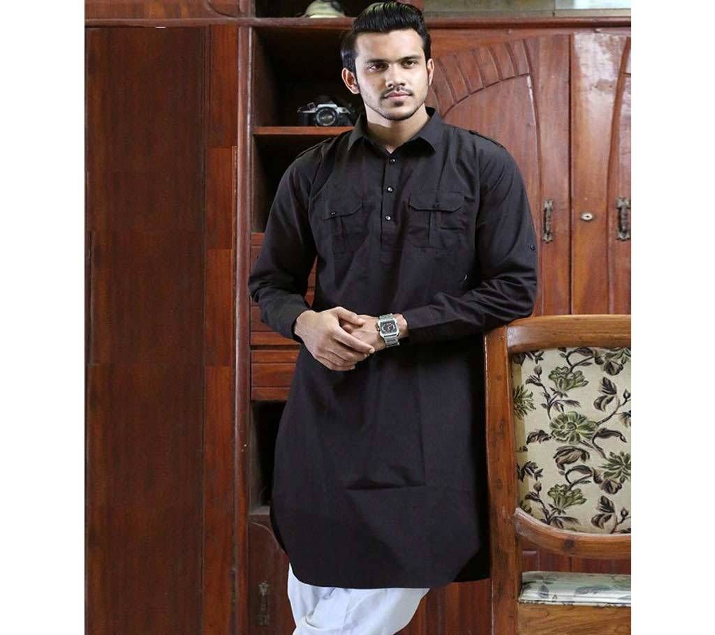 Mens Panjabi (Kabli Shaped) - Black - MKP 01