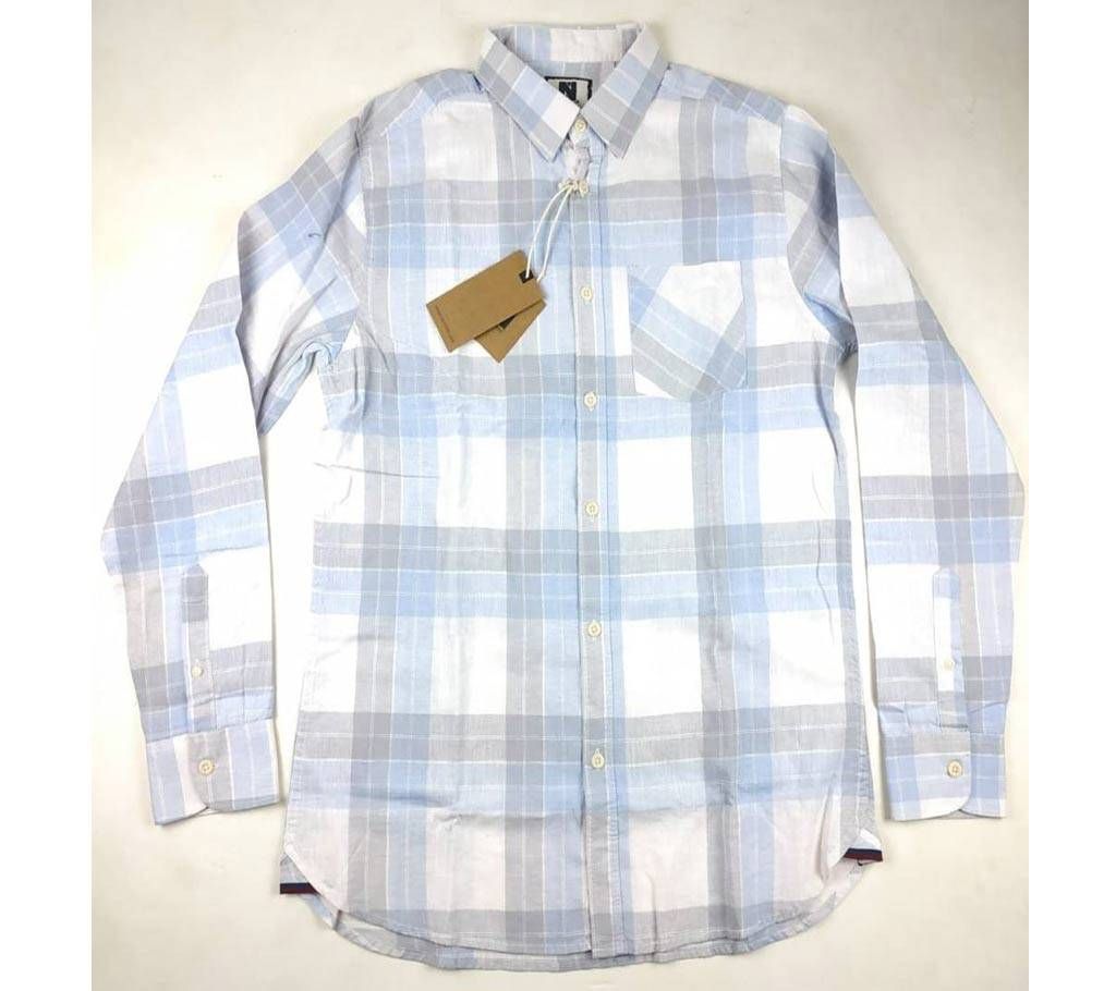 White Ramie Cotton Check Shirt For Men