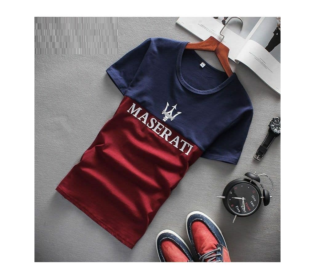 Maserati-Merun And Navy Blue Casual T-Shirt For Men