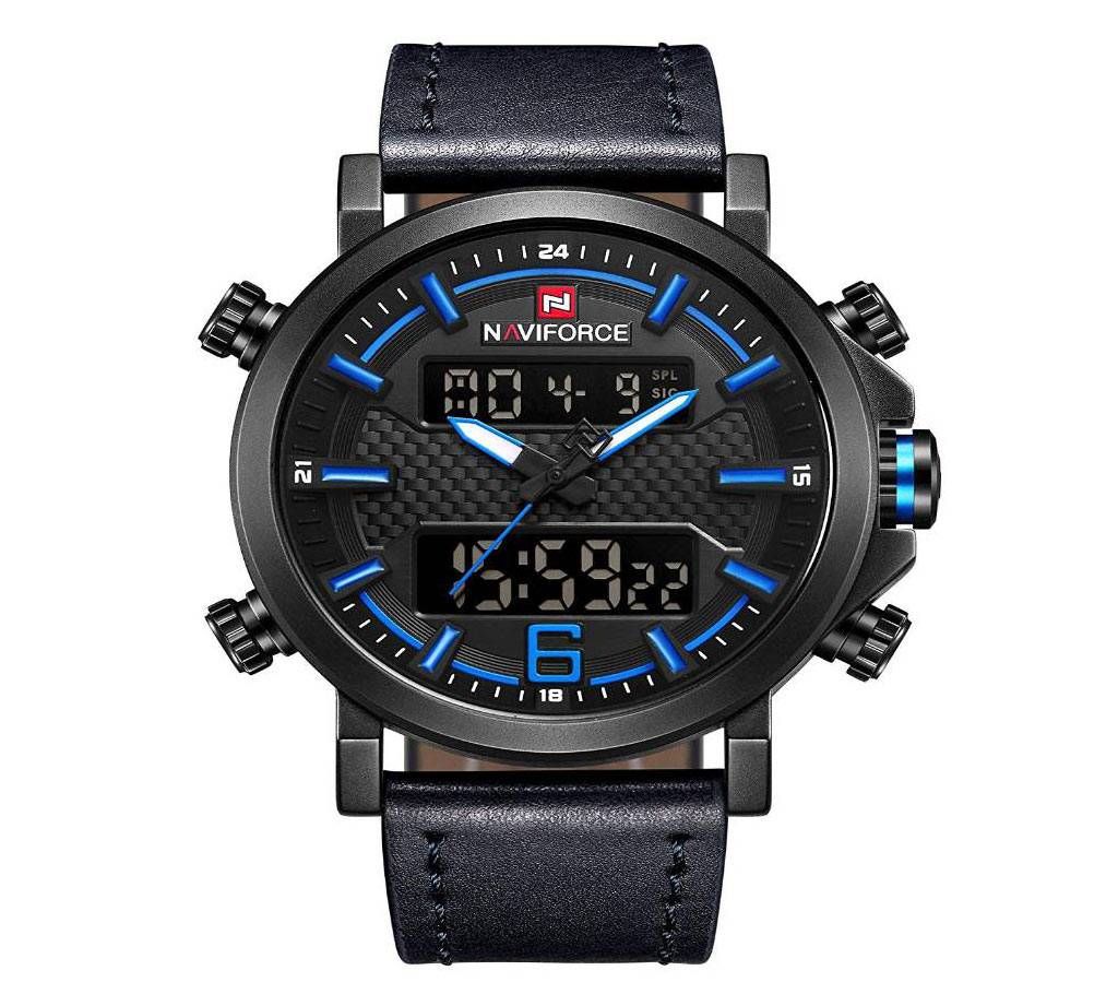 NAVIFORCE NF9135 BLUE  PU LEATHER TWO TIME WRIST WATCH FOR MEN