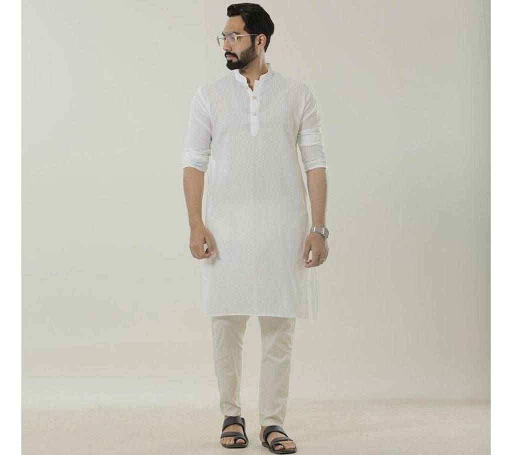 Cotton semi long white Panjabi.