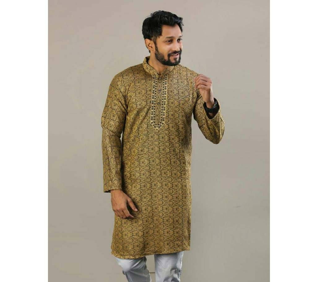 Men's semi long Cotton Punjabi (Golden Brown)
