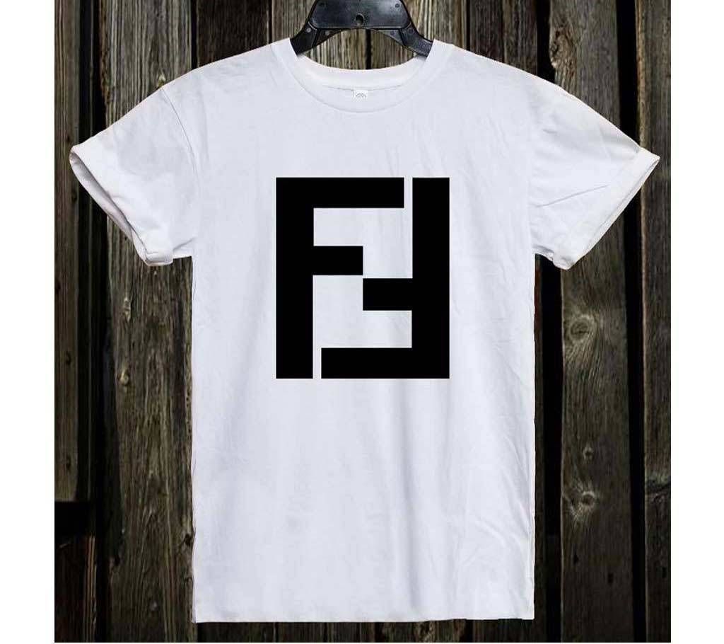 Mens White Cotton Round Neck  t-shirt