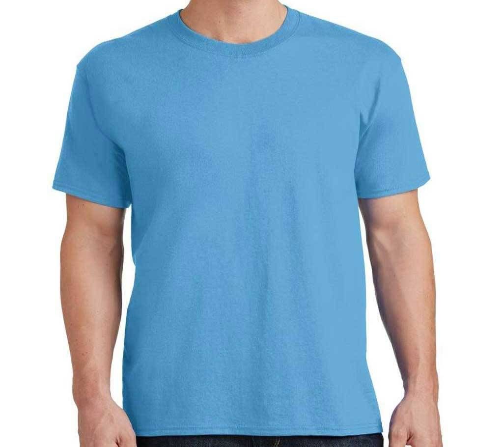 Plain Sky Blue Cotton Half Sleeve T-Shirt For Summer Mans