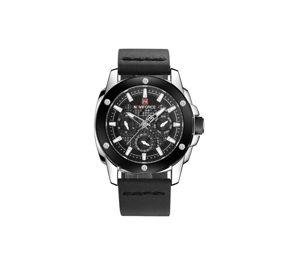 NAVIFORCE NF9116 Black PU Leather Chronograph Watch For Men - Black