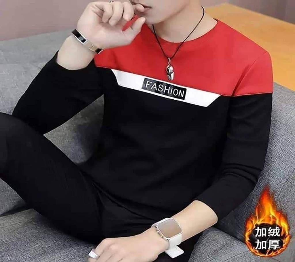 Men's Full Sleeve T-Shirt - TS114 - Black with Light Red Design - MAF