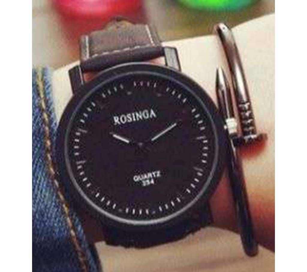 Leather Quartz Wrist Watch For Men