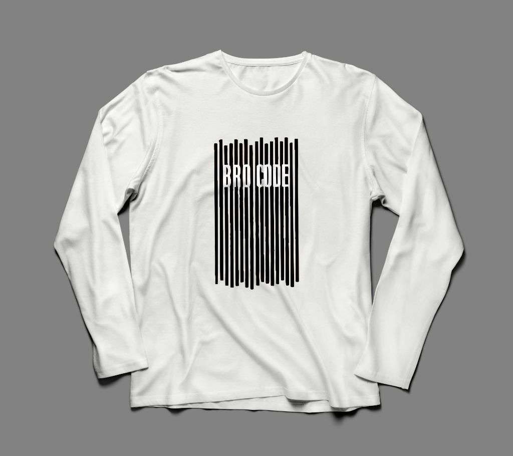 BRO CODE LONG SLEEVE WHITE  COTTON TSHIRT FOR MEN