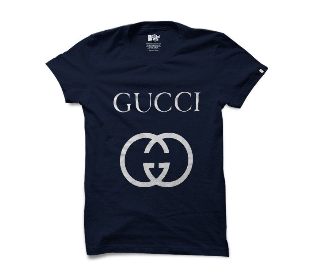 Mens Cotton Casual T-Shirt GUCCI Navy Blue. Copy