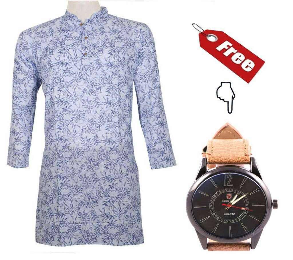 Gents Semi Long Cotton Punjabi with Free Gents Watch 