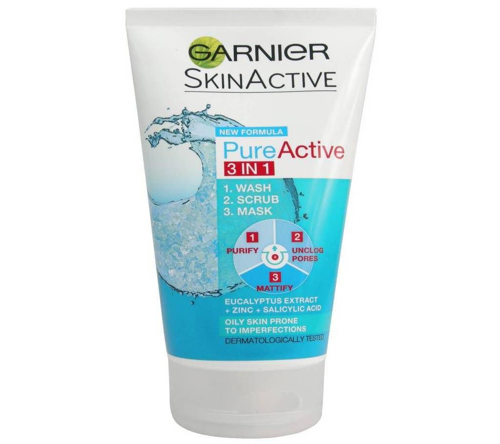 Garnier Pure 3-in-1 Wash, Scrub & Mask