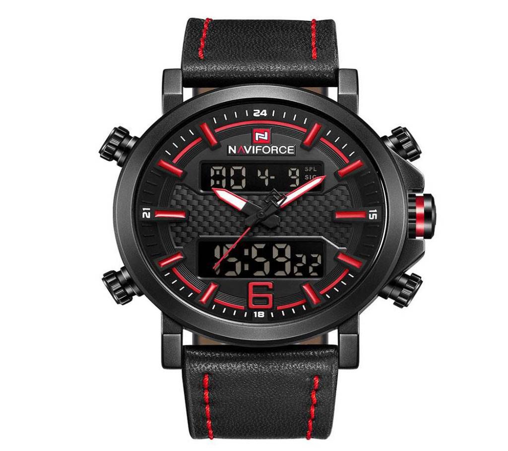 NAVIFORCE NF9135 RED PU LEATHER TWO TIME WRIST WATCH FOR MEN