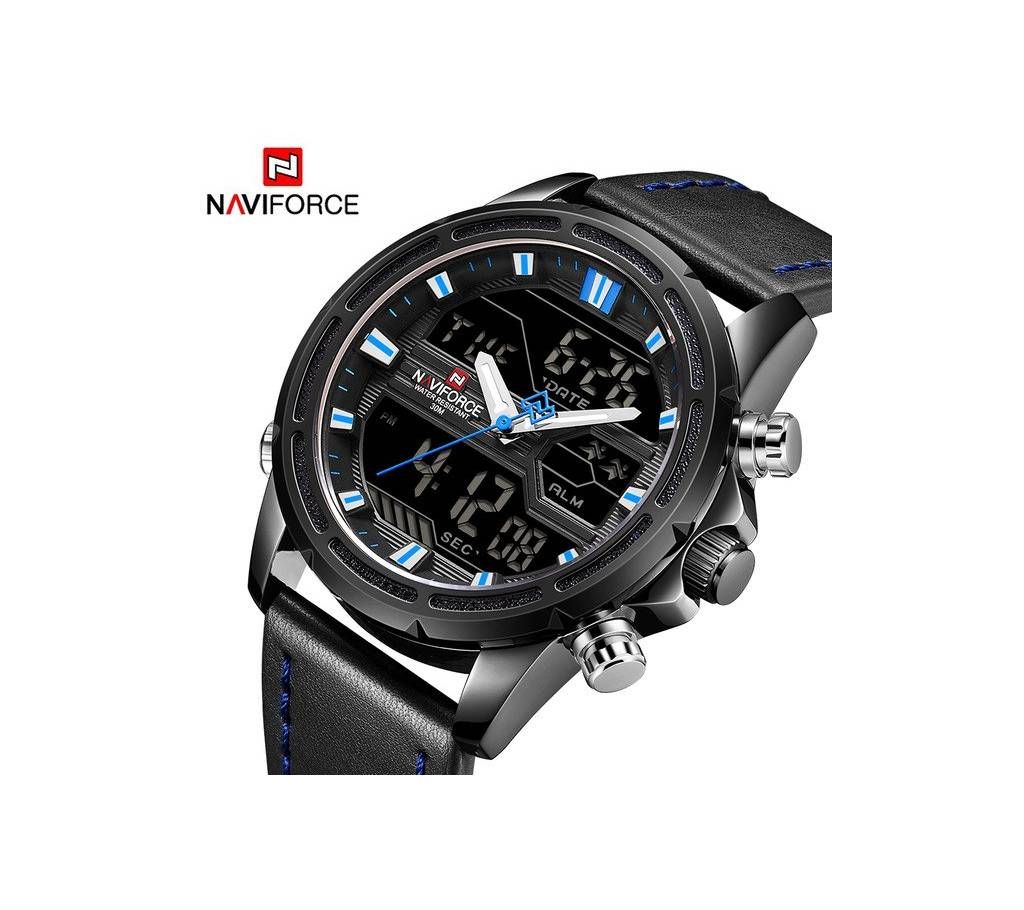 NAVIFORCE NF9138 STAINLESS STEEL DUAL TIME WRIST WATCH FOR MEN - BLACK & BLUE