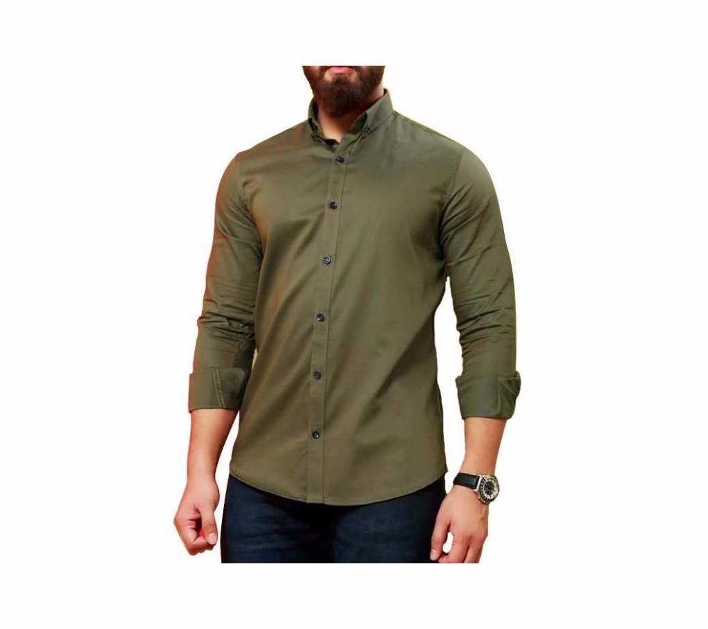 Olive Panama Long Sleeve Casual Shirt for Men