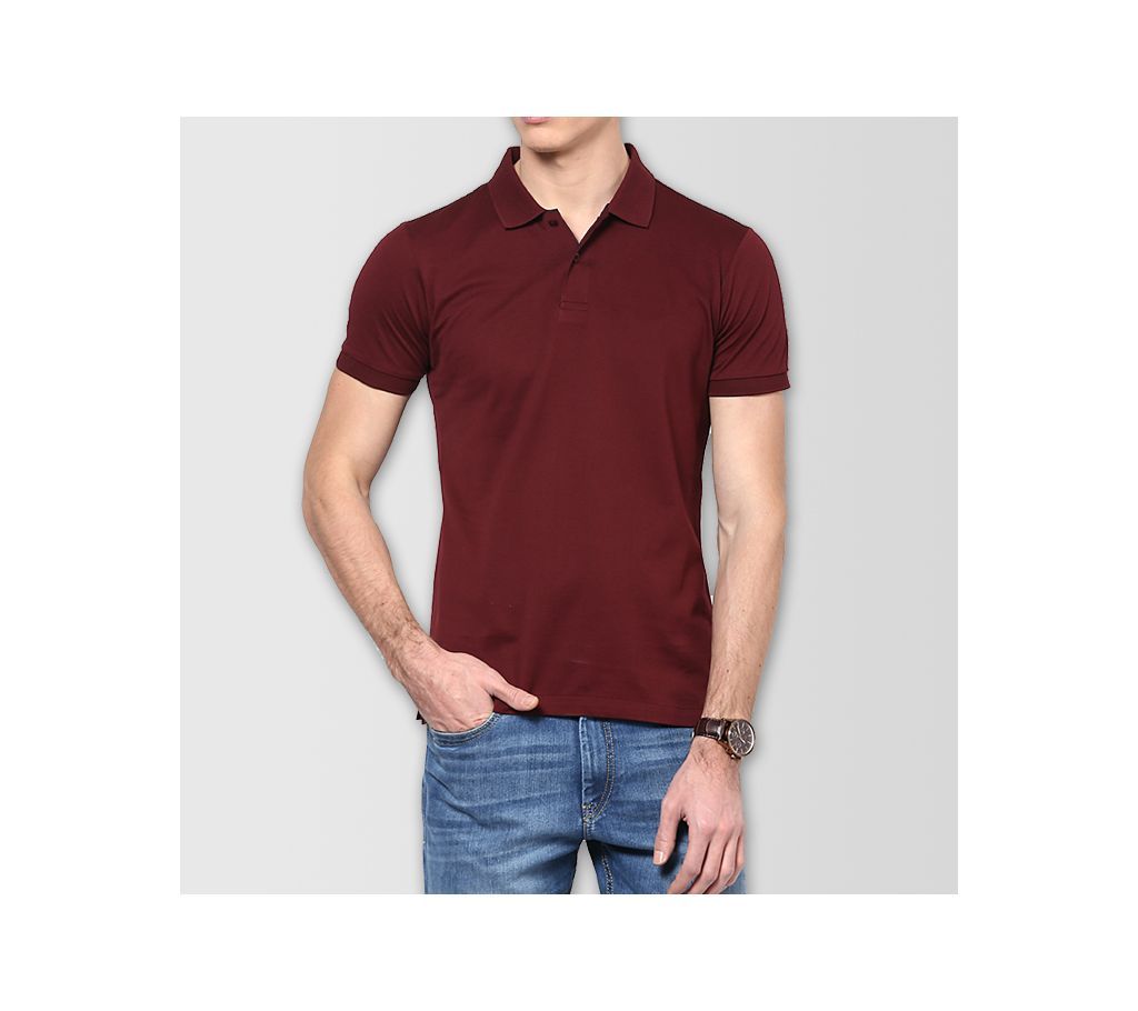 Maroon Cotton Polo T-Shirt For Men