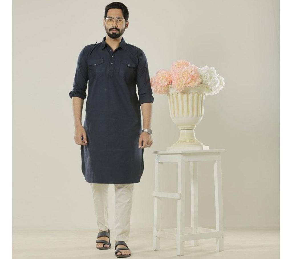 Cotton Navy Blue color Kabli Panjabi.