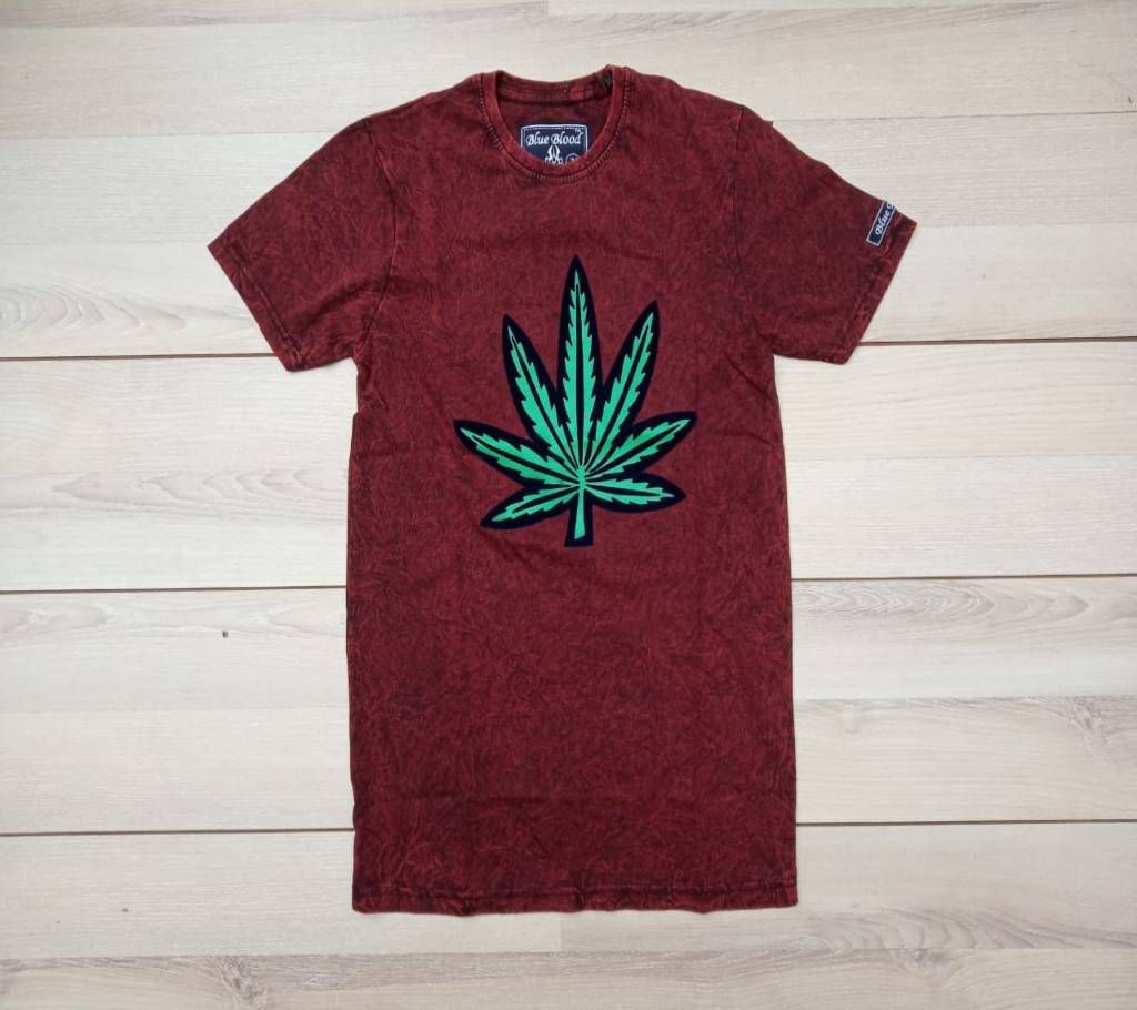 Brown Cotton Washed T-Shirt for Men