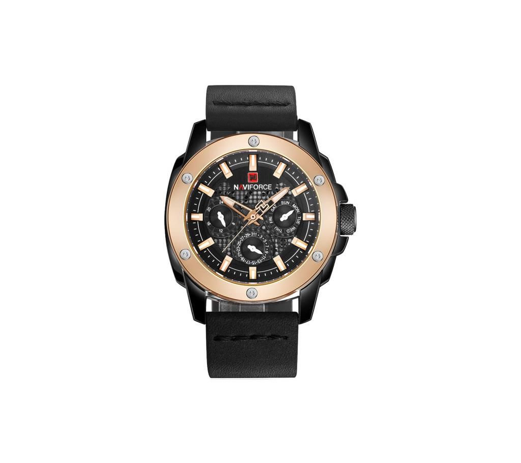 NAVIFORCE NF9116 Black PU Leather Chronograph Watch For Men - Black & Gold