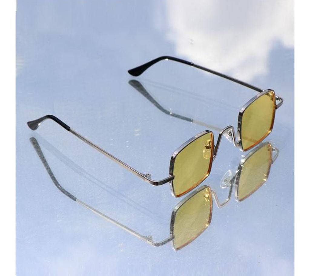 Yellow Small Square Metal Sunglasses For Men with Stylish Box