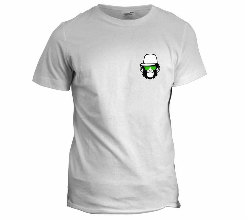 Mr. Monkey Half Sleeve Cotton T-Shirt-White