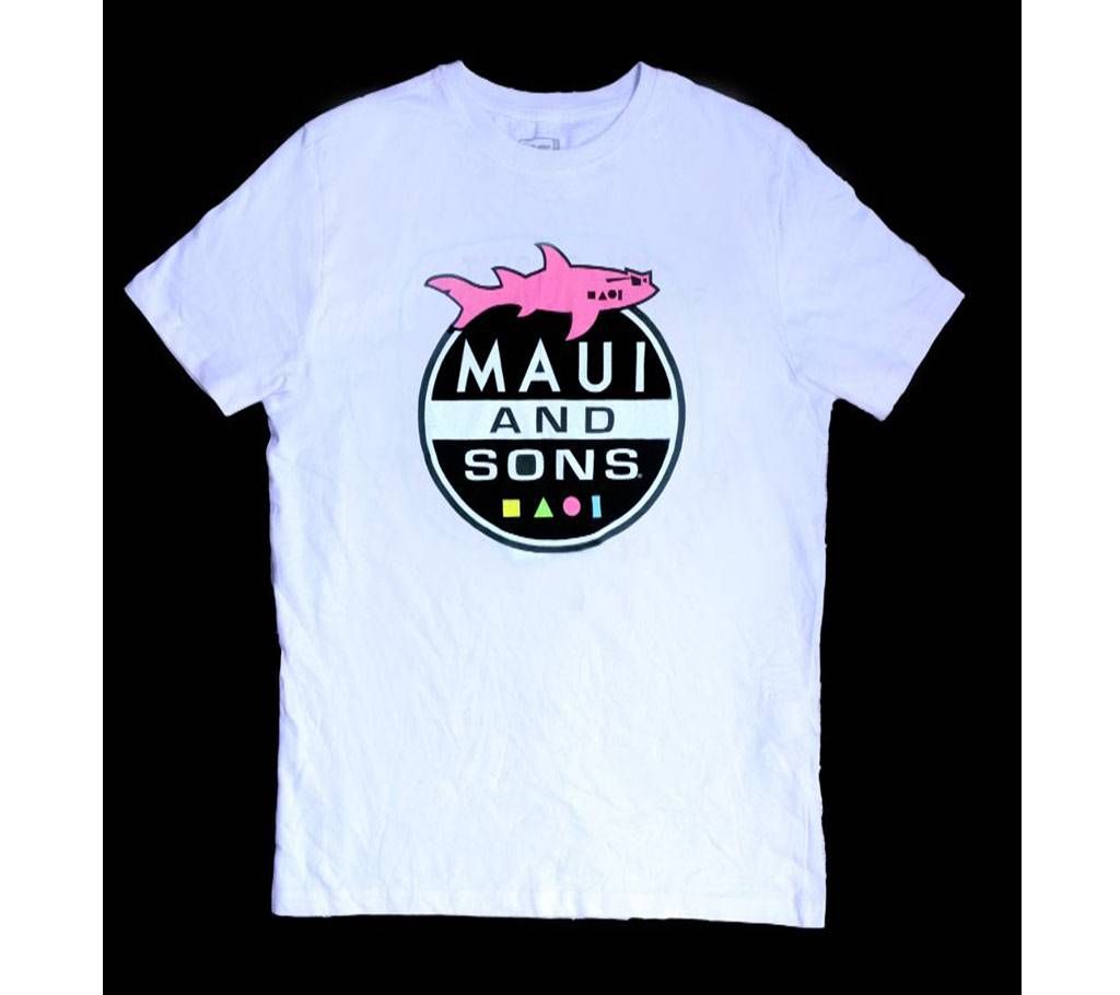 Maui and Sons Half Sleeve T Shirt For Men-White 