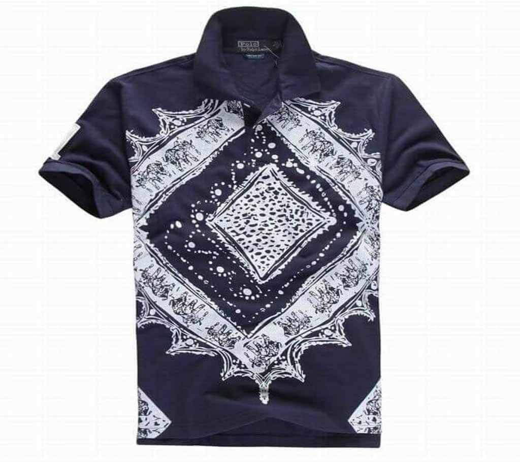 Mens Cotton Polo T Shirt Navy Blue 
