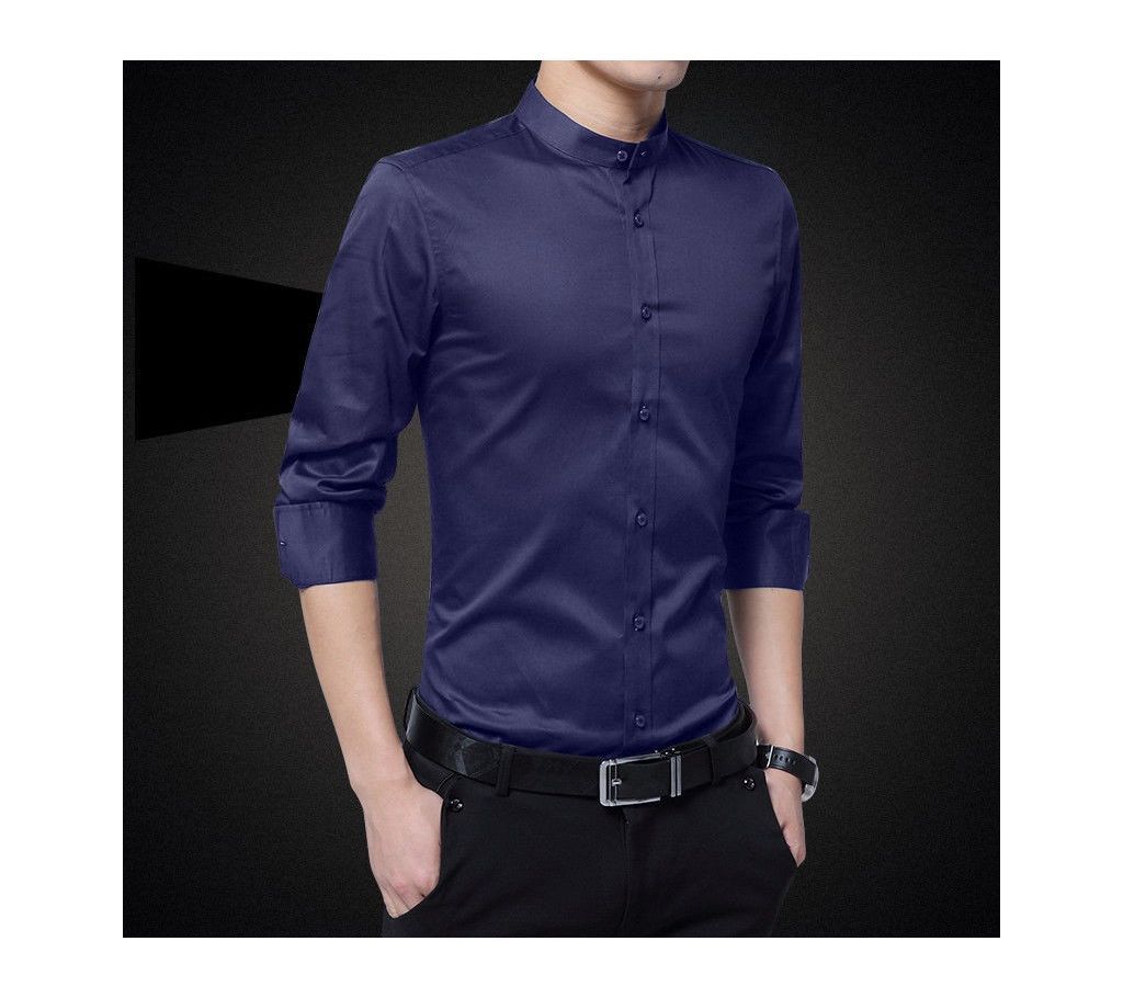 Navy Blue Panama Long Sleeve Casual Shirt For Men  Upf