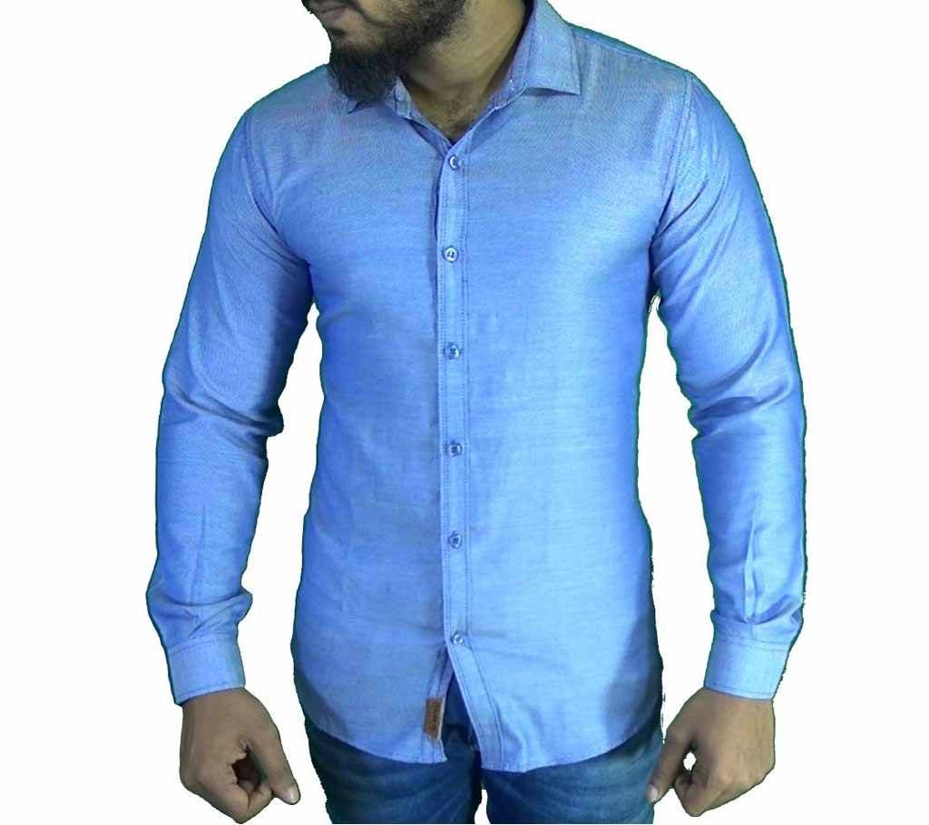 Full Sleeve Chinigura Cotton Shirt - Sky blue