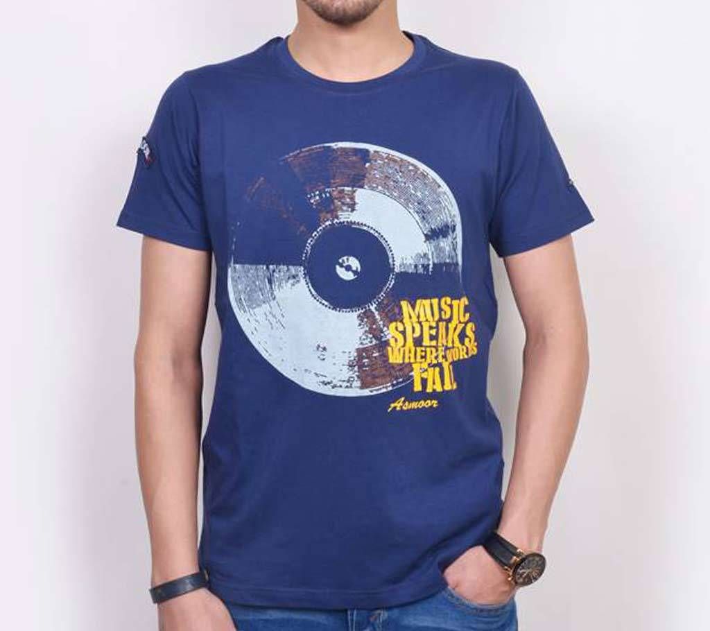 Asmoor Blue Cotton Short Sleeve T-Shirt for Men