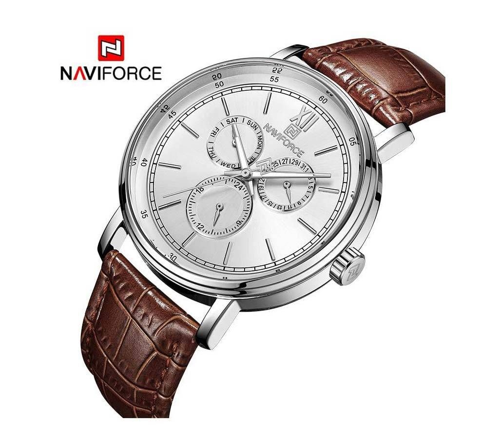 NF3002 SILVER PU LEATHER Chronometer WRIST WATCH