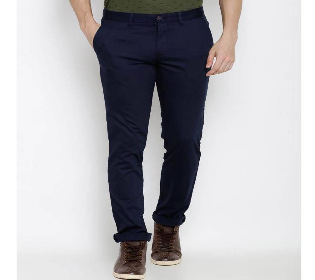 Men gabardine full pants Glossy Navy Blue - 01 - Slim Fit 