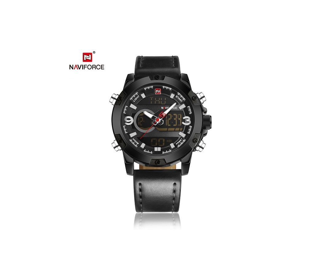 Naviforce Dual Display Analog and Digital Casual Leather Watch for Men