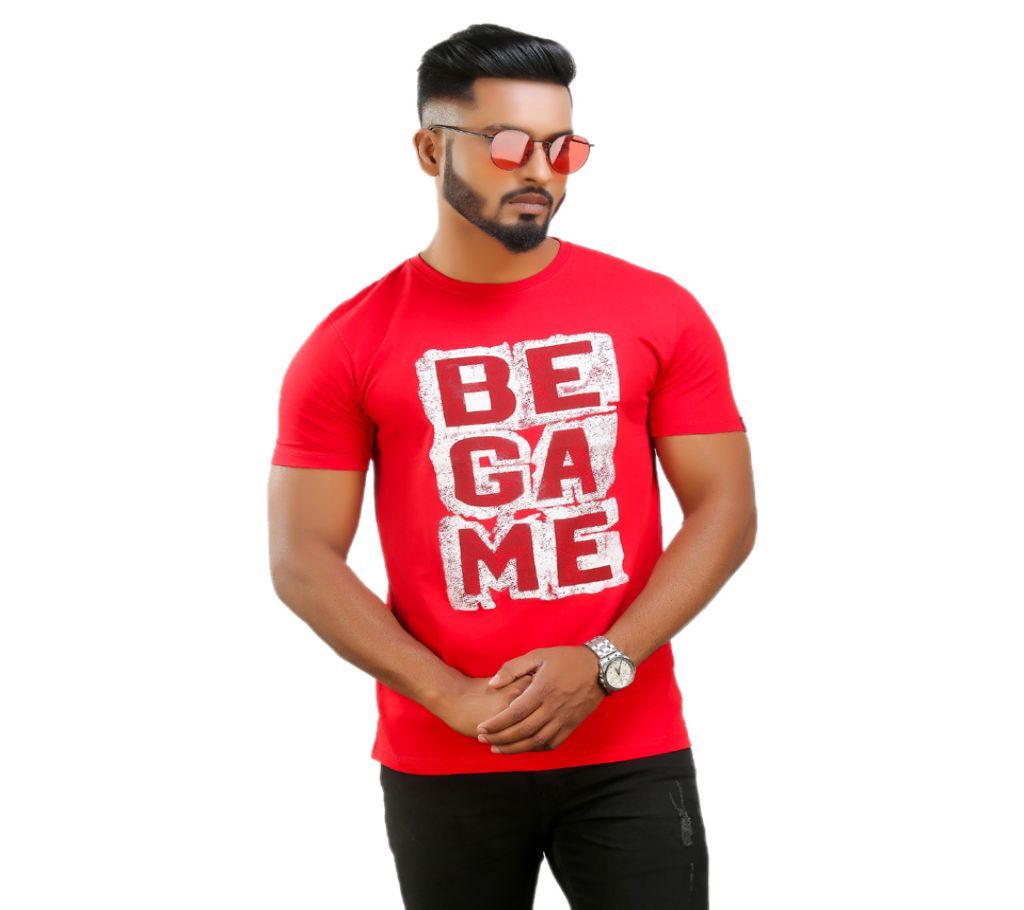 Be Game Text Print Mens Half Sleeve Cotton T Shirt Red
