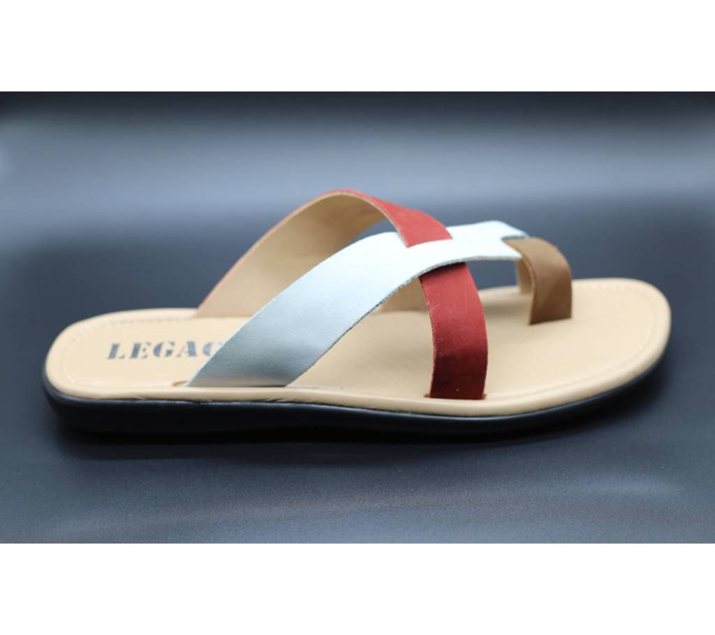 Menz Casual Leather Sandals LFL-013  White  + Red  + Camel